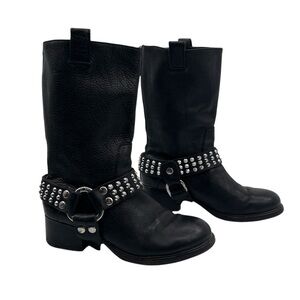 Zadig & Voltaire Black Leather Studded Moto Boots Size 39 Women’s